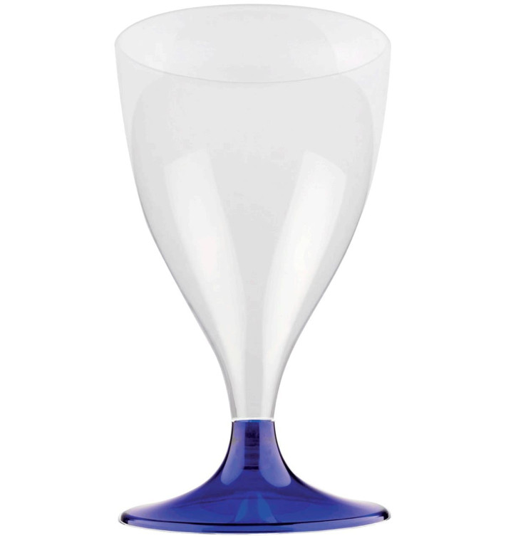 Copa de Plastico Vino con Pie Azul Transp. 200ml (200 Uds)