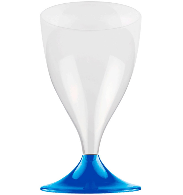 Copa de Plastico Agua o Vino con Pie Azul Mediterraneo 200ml (200 Uds)