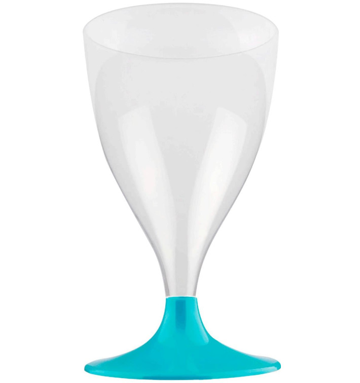Copa de Plastico Vino con Pie Turquesa 200ml (200 Uds)