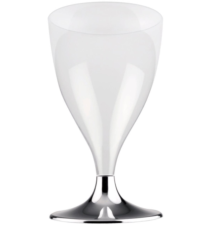 Copa de Plastico Vino con Pie Gris Cromado 200ml (200 Uds)