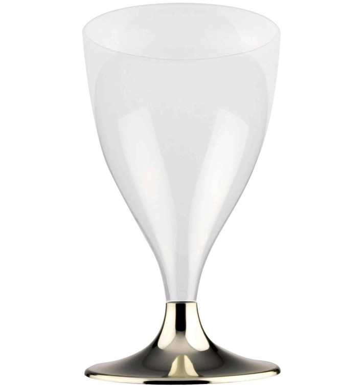 Copa de Plastico Vino con Pie Oro Cromado 200ml (200 Uds)