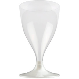 Copa de Plastico Vino con Pie Blanco Perlado 200ml (20 Uds)