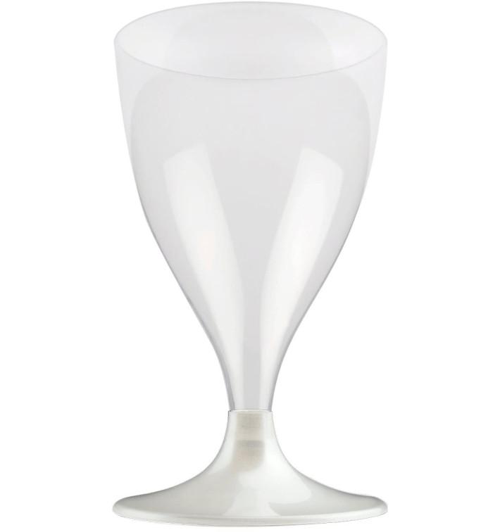 Copa de Plastico Vino con Pie Blanco Perlado 200ml (20 Uds)