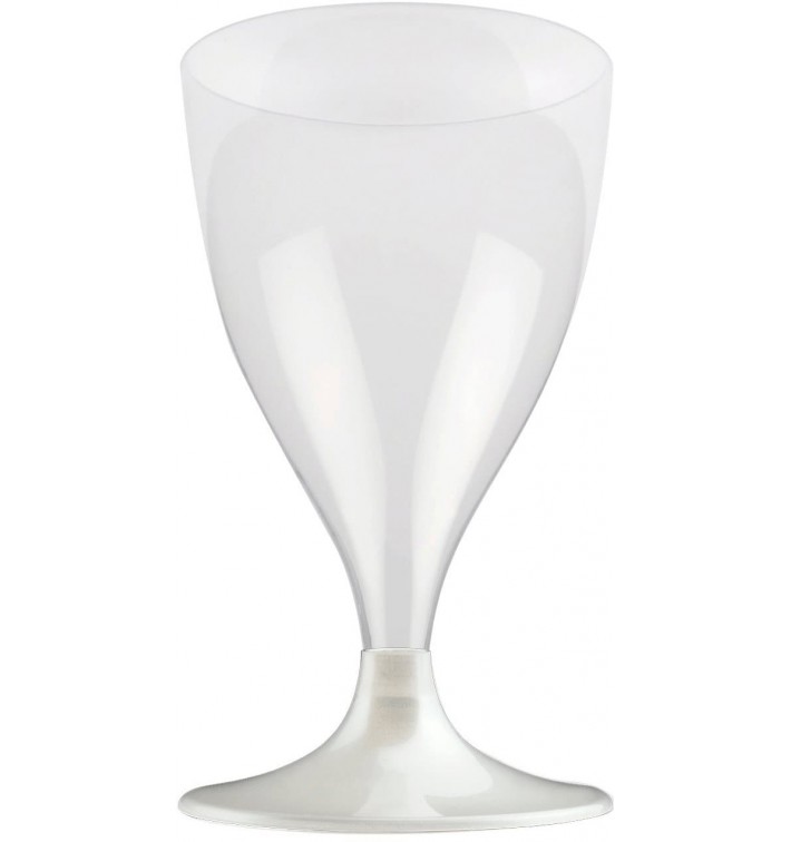 Copa de Plastico Vino con Pie Blanco Perlado 200ml (200 Uds)