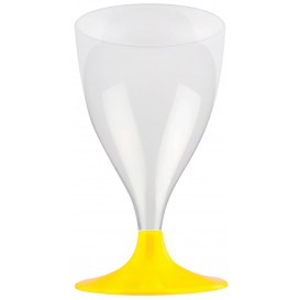 Copa de Plastico Vino con Pie Amarillo 200ml (20 Uds)