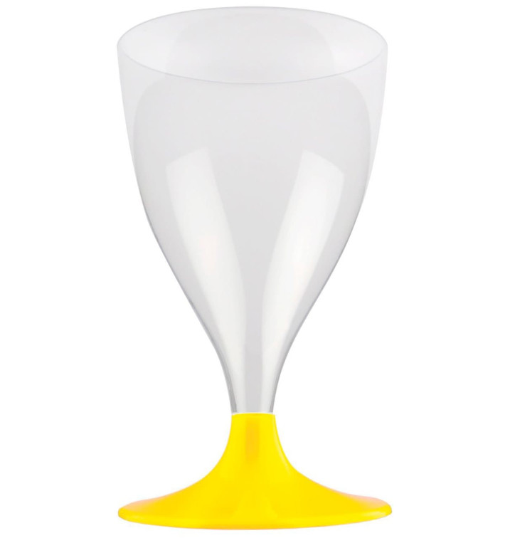 Copa de Plastico Vino con Pie Amarillo 200ml (20 Uds)