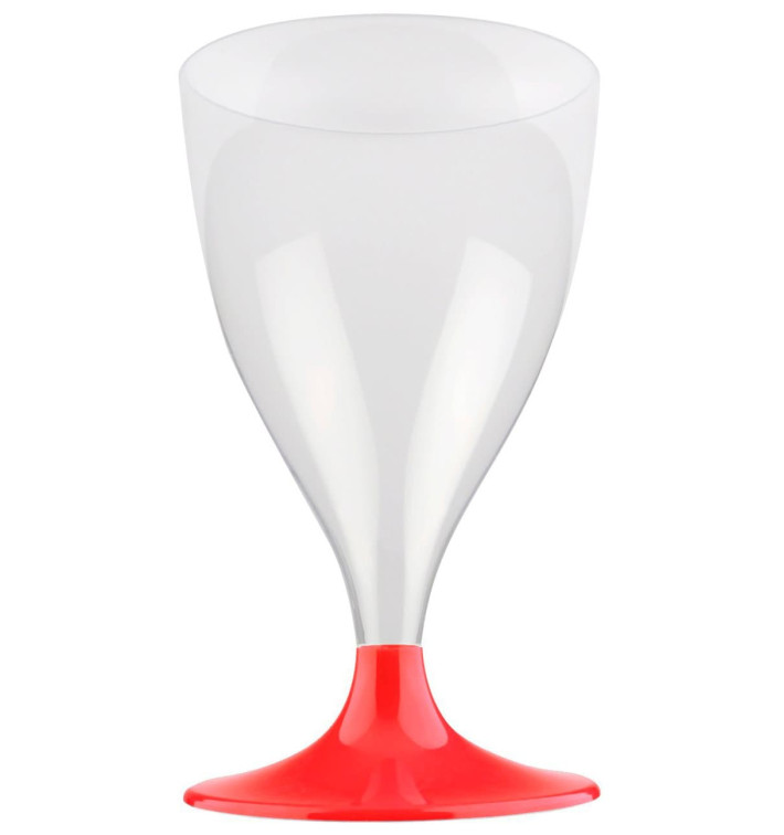 Copa de Plastico Vino con Pie Rojo Transp. 200ml (200 Uds)