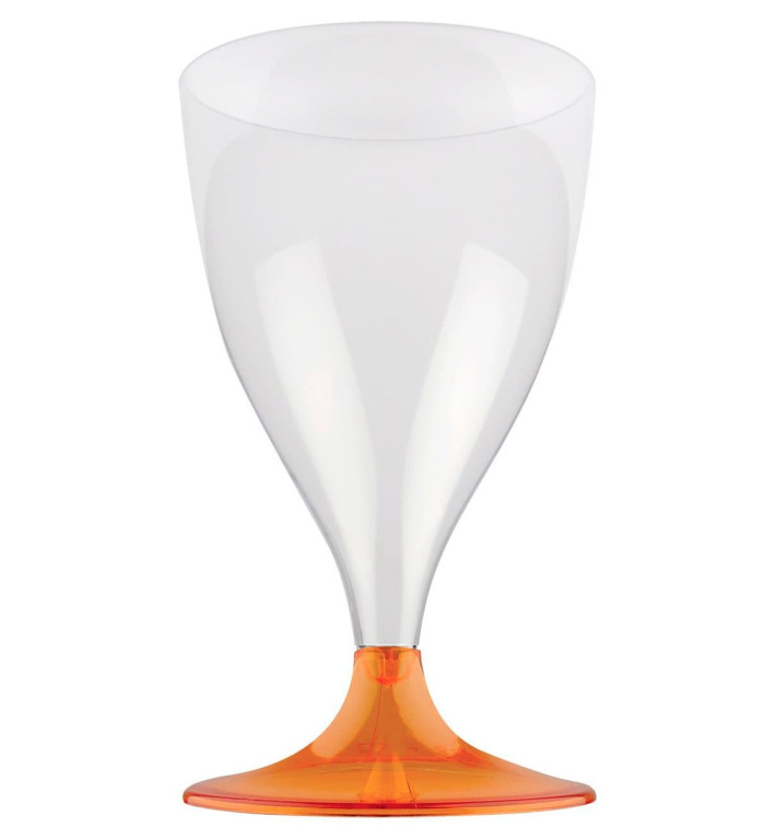 Copa de Plastico Vino con Pie Naranja Transp. 200ml (200 Uds)