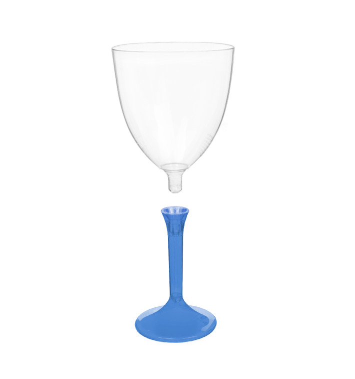 Copa de Plastico Vino con Pie Azul Transp. 300ml (200 Uds) Copa de Plastico Vino con Pie Azul Transp. 300ml (200 Uds)