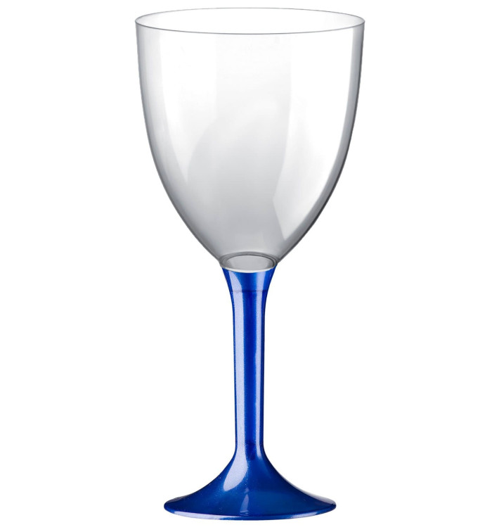 Copa de Plastico Vino con Pie Azul Perlado 300ml (200 Uds)