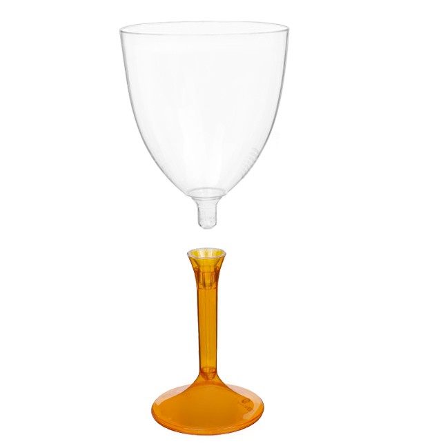 Copa de Plastico Vino con Pie Naranja Transp. 300ml (20 Uds)
