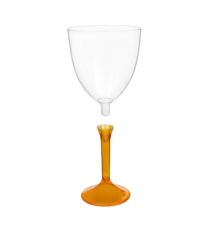 Copa de Plastico Vino con Pie Naranja Transp. 300ml (200 Uds) Copa de Plastico Vino con Pie Naranja Transp. 300ml (200 Uds)
