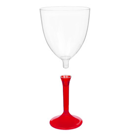 Copa de Plastico Vino con Pie Rojo Transp. 300ml (20 Uds)