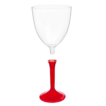 Copa Plástico Vino Pie Rojo Transp. 300ml 2P (20 Uds)