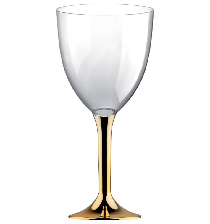 Copa de Plastico Vino con Pie Oro Cromado 300ml (20 Uds) Copa de Plastico Vino con Pie Oro Cromado 300ml (20 Uds)