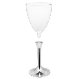Copa de Plastico Vino con Pie Plata Cromado 180ml (20 Uds)