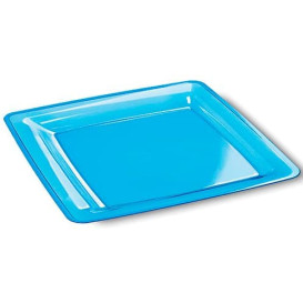 Plato Plastico Cuadrado Extra Rigido Turquesa 22,5x22,5cm (72 Uds)