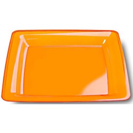 Plato Plastico Cuadrado Extra Rigido Naranja 22,5x22,5cm (6 Uds)