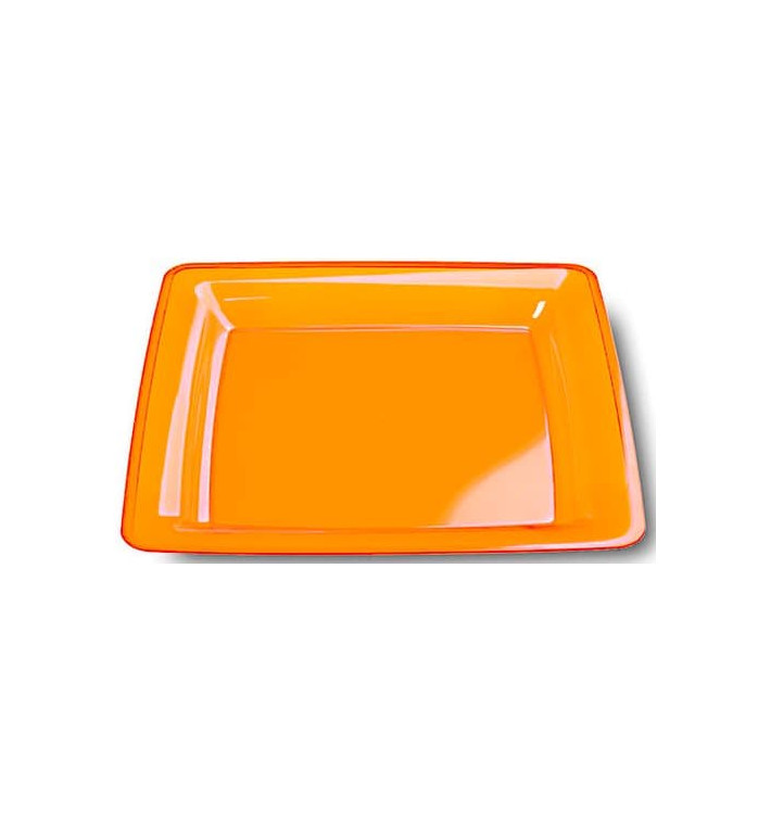 Plato Plastico Cuadrado Extra Rigido Naranja 22,5x22,5cm (72 Uds)