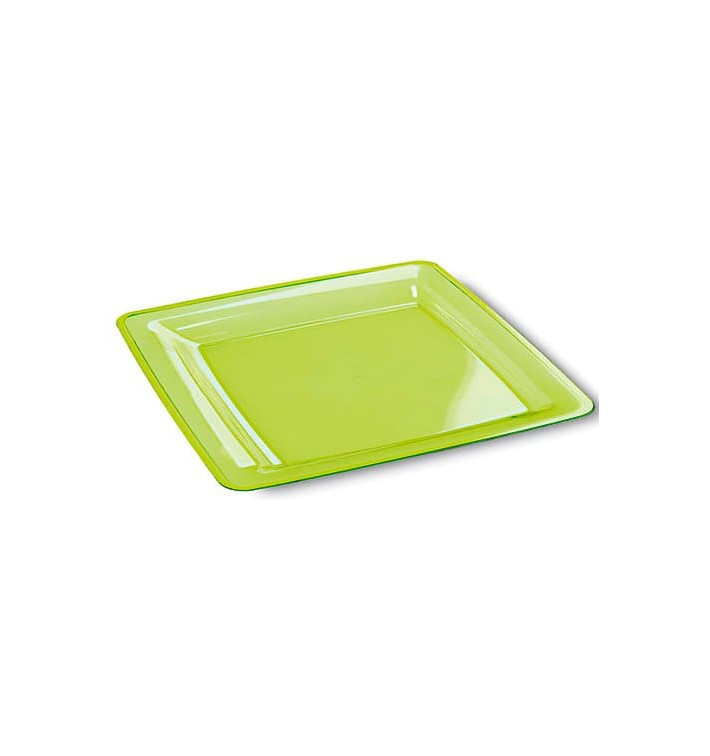 Plato Plastico Cuadrado Extra Rigido Verde 22,5x22,5cm (72 Uds)