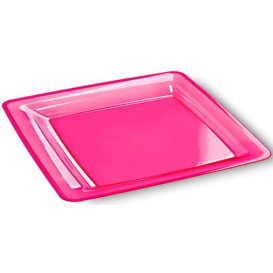 Plato Plastico Cuadrado Extra Rigido Frambuesa 18x18cm (6 Uds)