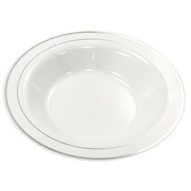 Plato Plastico Extra Rigido Hondo con Ribete Plata 23cm (20 Uds)