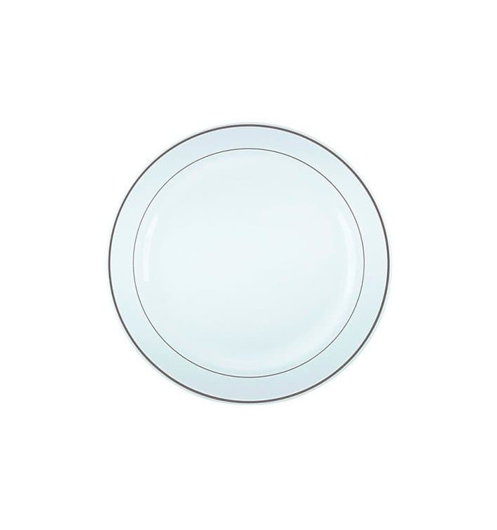 Plato Plastico Extra Rigido con Ribete Plata 26cm (200 Uds)