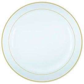 Plato Plastico Extra Rigido con Ribete Oro 15cm (20 Uds)