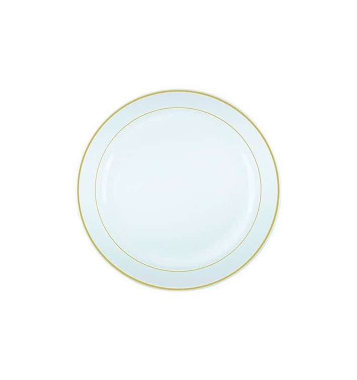 Plato Plastico Extra Rigido con Ribete Oro 15cm (20 Uds)