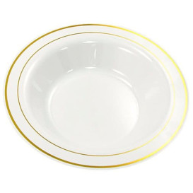 Plato Plastico Extra Rigido Hondo con Ribete Oro 23cm (20 Uds)