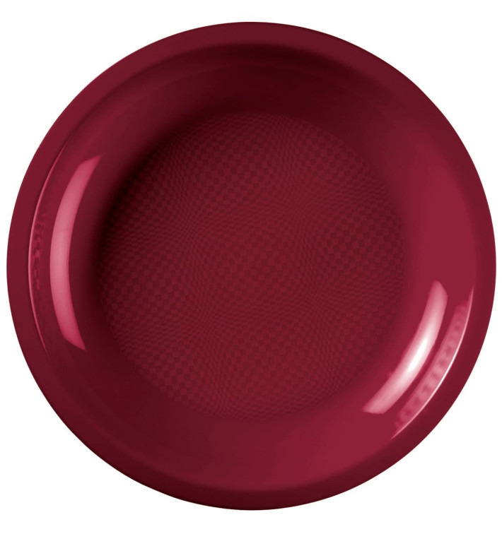 Plato de Plastico Llano Burdeos Round PP Ø220mm (300 Uds)