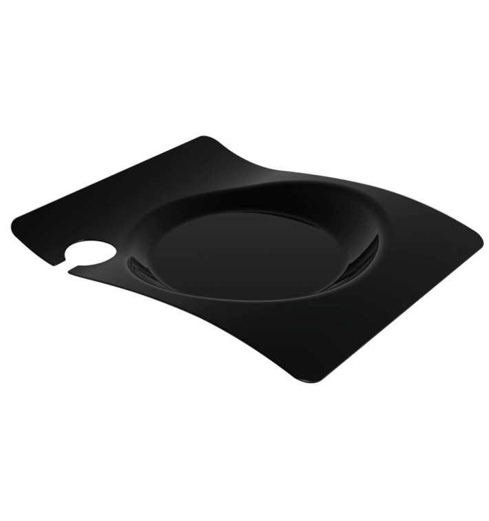 Plato de Plastico "Forma" con Soporte Negro 22x18 cm (180 Uds)