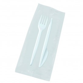 Set de Cubiertos Tenedor y Cuchillo Blancos (1.000 Uds)
