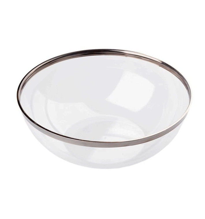 Bol Plástico Transparente Ribete Plata 1500ml (40 Uds)