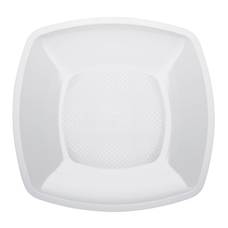 Plato Llano Reutilizable PP Blanco Square 18cm (25 Uds)