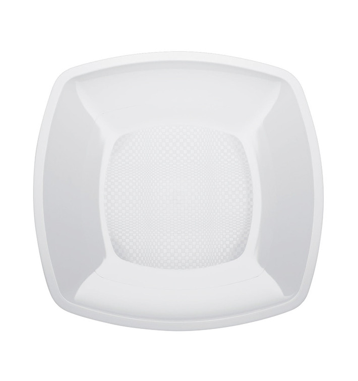 Plato de Plastico Llano Cuadrado Blanco Square PP 180mm (150 Uds)