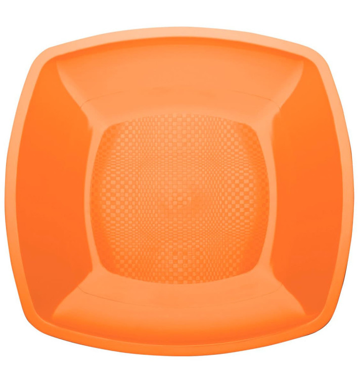Plato de Plastico Llano Naranja Square PP 230mm (25 Uds)
