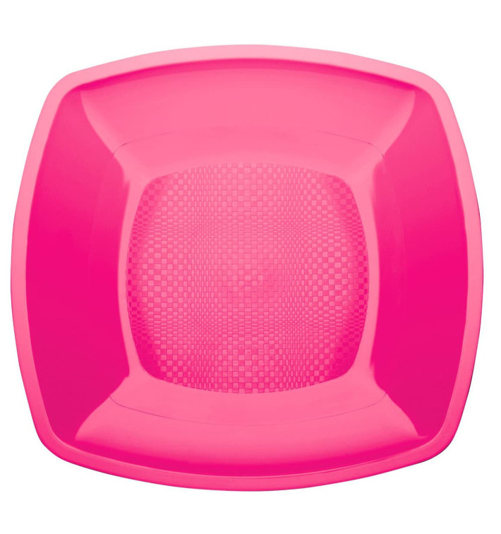 Plato de Plastico Llano Fucsia Square PP 180mm (25 Uds)
