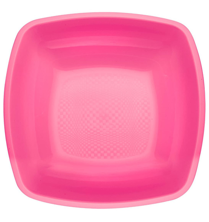 Plato de Plastico Hondo Fucsia Square PP 180mm (25 Uds)
