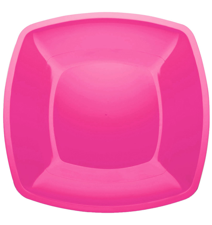 Plato de Plastico Llano Fucsia Square PS 300mm (12 Uds)