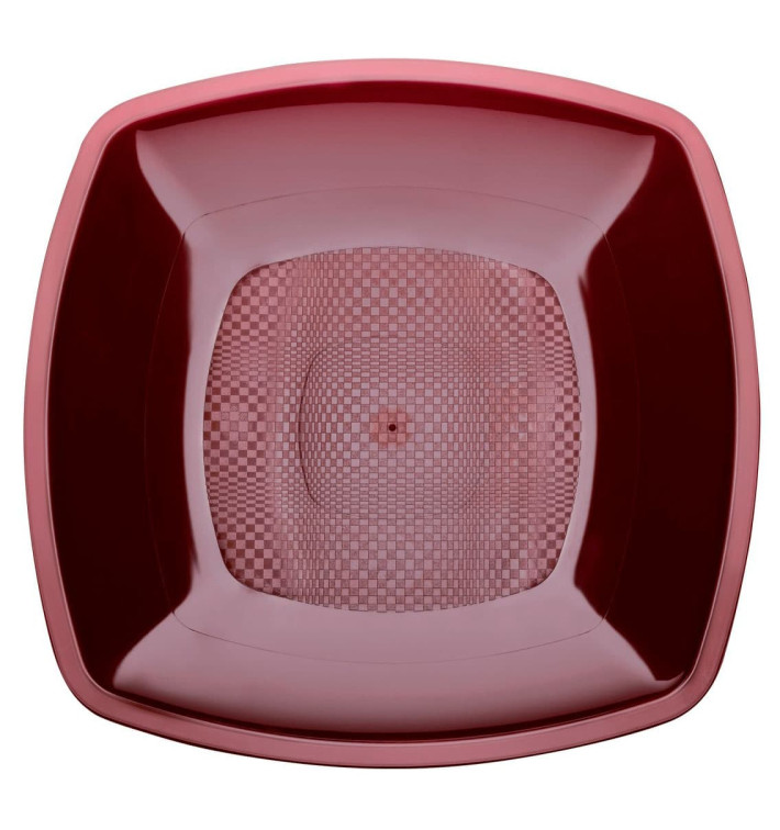 Plato de Plastico Llano Burdeos Square PP 180mm (25 Uds)