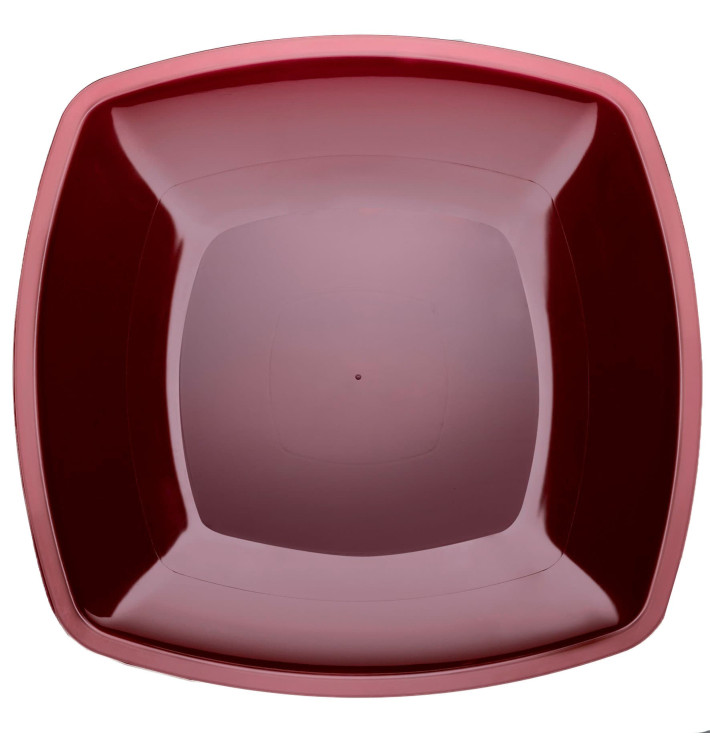 Plato de Plastico Llano Burdeos Square PS 300mm (12 Uds)