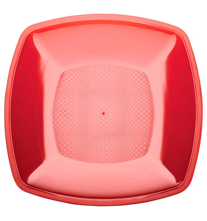 Plato de Plastico Llano Rojo Transp. Square PS 180mm (25 Uds)