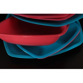 Plato de Plastico Hondo Rojo Transp. Square PS 180mm (25 Uds)