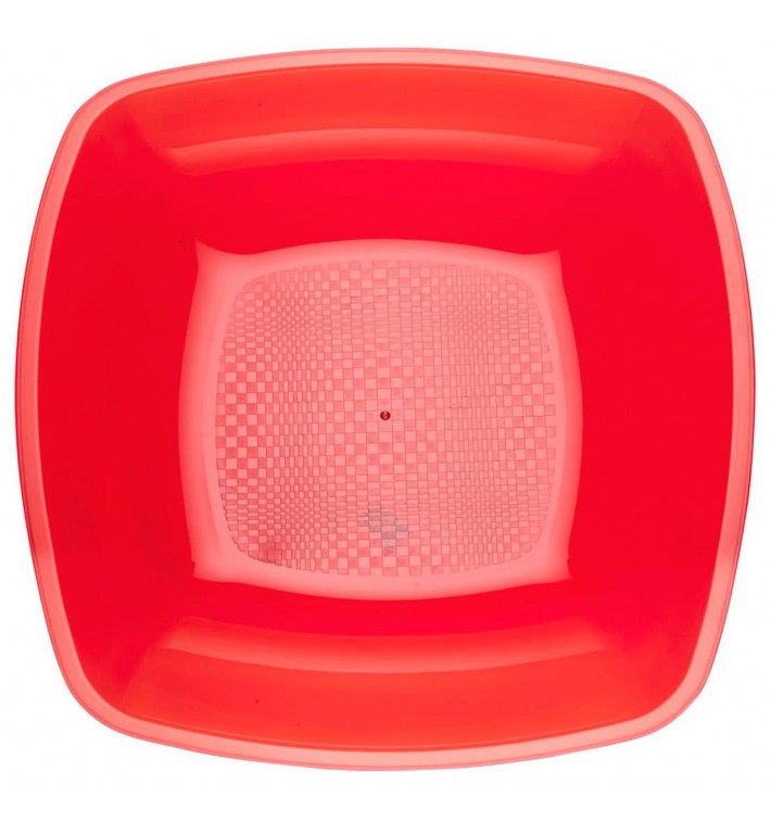 Plato de Plastico Hondo Rojo Transp. Square PS 180mm (150 Uds)