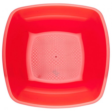 Plato Hondo Reutilizable PS Rojo Transp. Square 18cm (300 Uds)