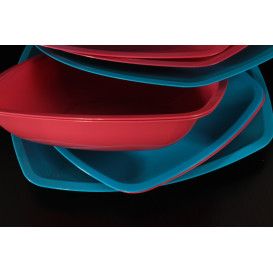 Plato de Plastico Hondo Rojo Transp. Square PS 180mm (150 Uds)