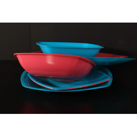 Plato de Plastico Hondo Rojo Transp. Square PS 180mm (150 Uds)