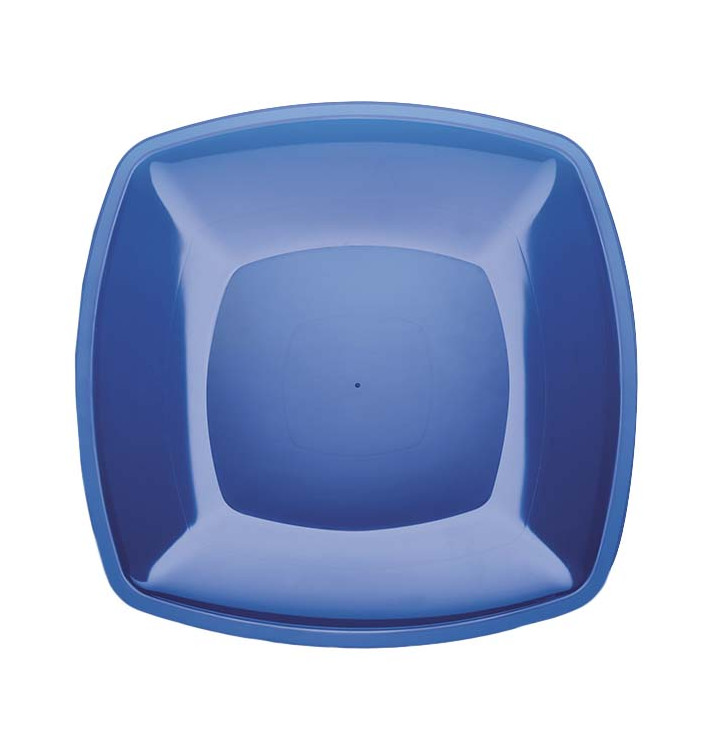 Plato de Plastico Llano Azul Transp. Square PS 300mm (12 Uds)