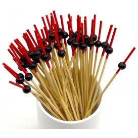 Pinchos "Bola" de Bambu en Rojo y Negro 120mm (200 Uds)